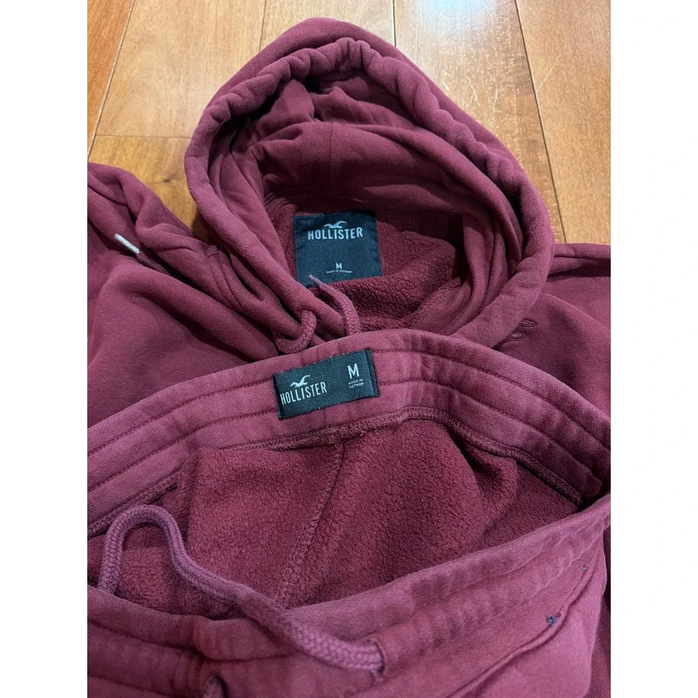 Hollister Sweatsuit Hoodie Jogger Set Burgundy Fleece Medium